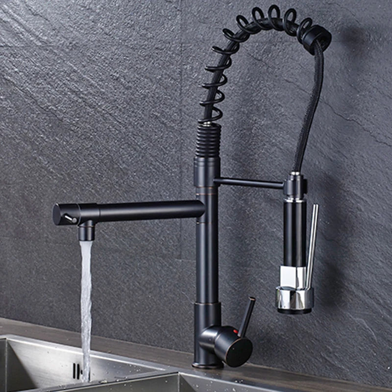 Load image into Gallery viewer, SHBSHAIMY Black Chrome Kitchen Faucet LED Light Pull Down Spring Sink Faucets Dual Swivel Spout Kitchen Torneira Hot Mixer Tap
