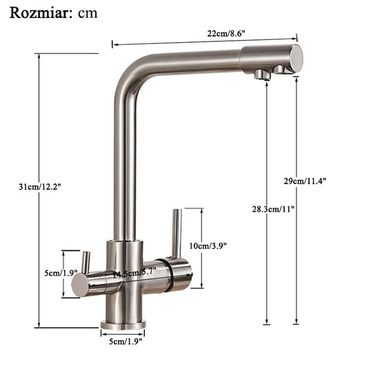SHBSHAIMY Brushed Nickel Filter Kitchen Faucet Drinking Water Kitchen Tap Deck Mounted Dual Handles 3-Way Hot Cold Water Mixer