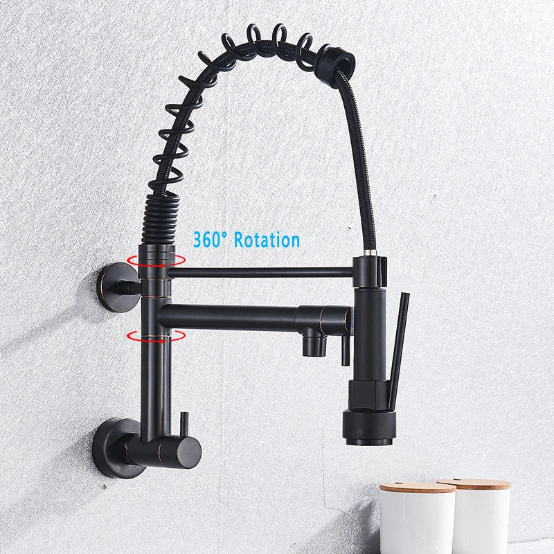 Load image into Gallery viewer, SHBSHAIMY Spring Matte Black Kitchen Faucet Pull Down Chrome Single Cold Wall Mounted Kitchen Taps Dual Function Sprayer Taps
