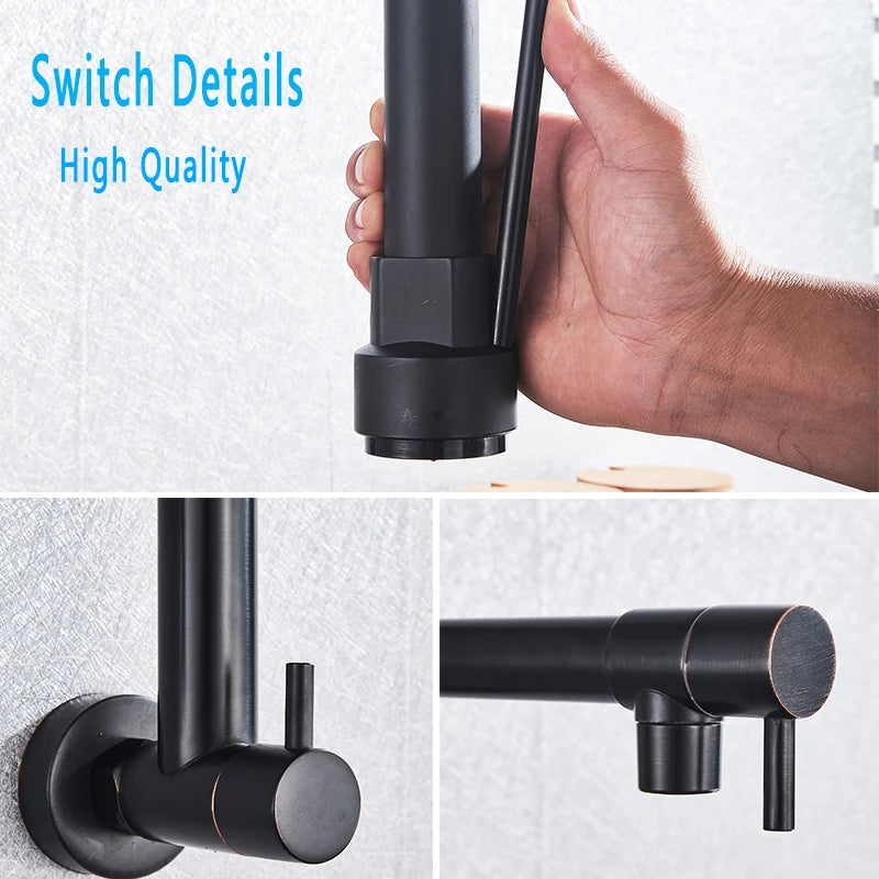 Load image into Gallery viewer, SHBSHAIMY Spring Matte Black Kitchen Faucet Pull Down Chrome Single Cold Wall Mounted Kitchen Taps Dual Function Sprayer Taps
