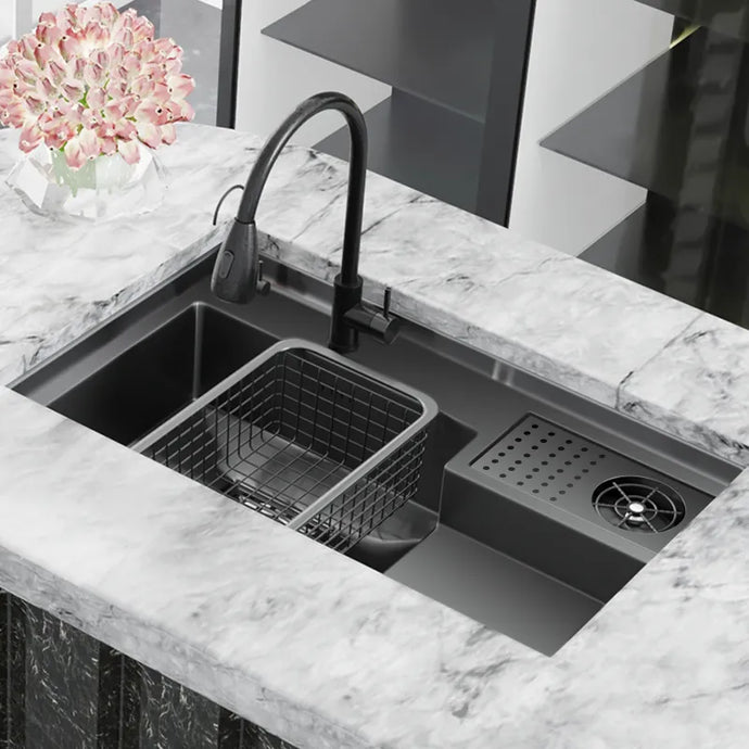 Black Stainless Stee Kitchen Sink Step Sink Washbasin Cup Large Single Slot Washer Undermount Bowl For Kitchen Coffee Shop