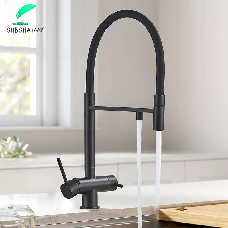 Load image into Gallery viewer, Filtered Kitchen Faucets Dual Spout Filter Faucet Mixer Pull Out Spray 360 Rotation Water Purification 3 Ways Sink Mixer Kitchen
