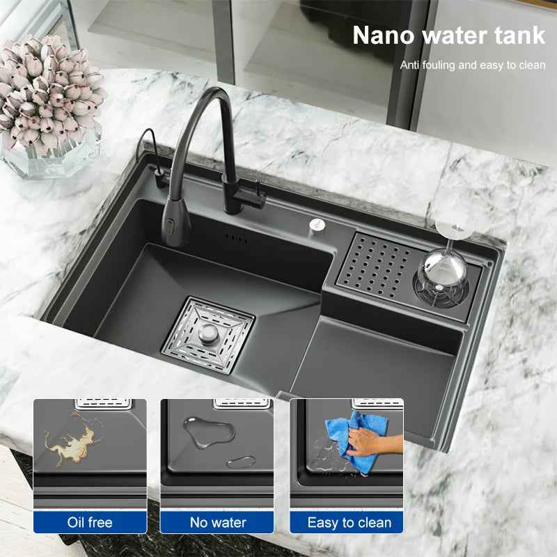 Load image into Gallery viewer, Black Stainless Stee Kitchen Sink Step Sink Washbasin Cup Large Single Slot Washer Undermount Bowl For Kitchen Coffee Shop
