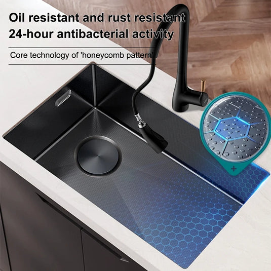 Household Kitchen Sink Stainless Steel Large Single Slot Nano-embossed Honeycomb Sink Washbasin Undercounter Sink