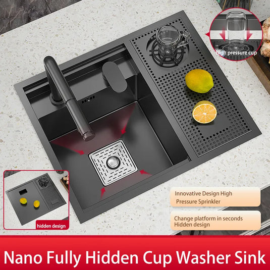 Hidden Cup Washer Sink Nano Stainless Steel kitchen Sink Bar Invisible Sink To Make A Camper Van With Cover Plate Small Pool